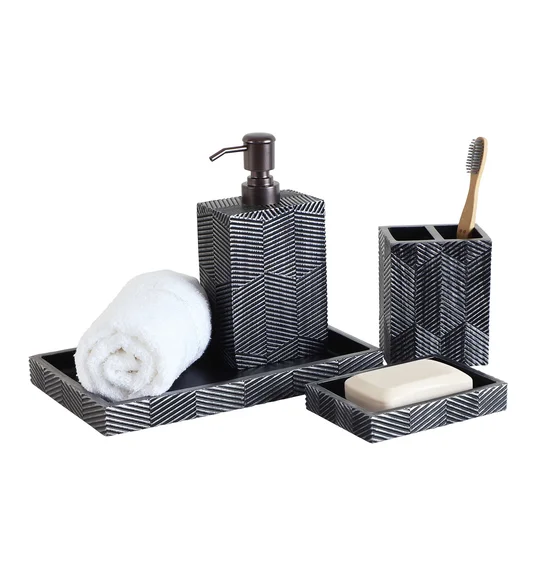 Vibe 4Pcs Bathroom Set Polyresin Bath Set Grey