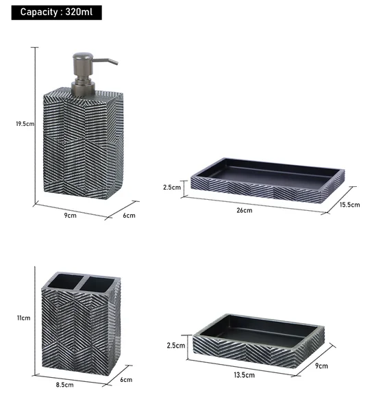 Vibe 4Pcs Bathroom Set Polyresin Bath Set Grey