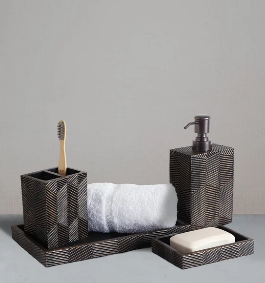 Vibe 4Pcs Bathroom Set Polyresin Bath Set Brown