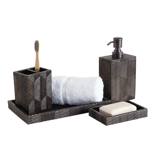 Vibe 4Pcs Bathroom Set Polyresin Bath Set Brown