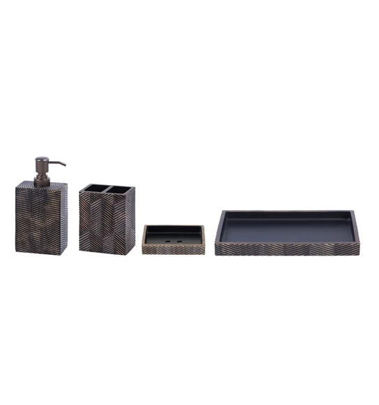 Vibe 4Pcs Bathroom Set Polyresin Bath Set Brown
