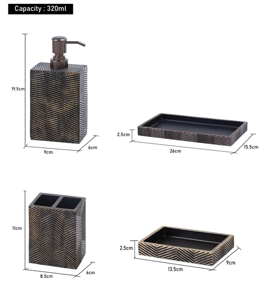Vibe 4Pcs Bathroom Set Polyresin Bath Set Brown