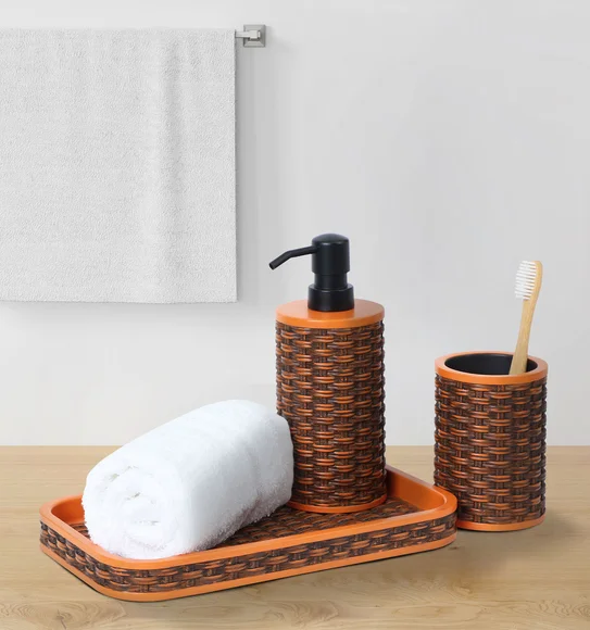 Vibe 3Pcs Bathroom Set Polyresin Bath Set Brown and Orange