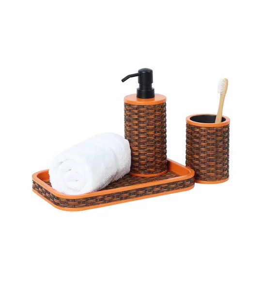 Vibe 3Pcs Bathroom Set Polyresin Bath Set Brown and Orange