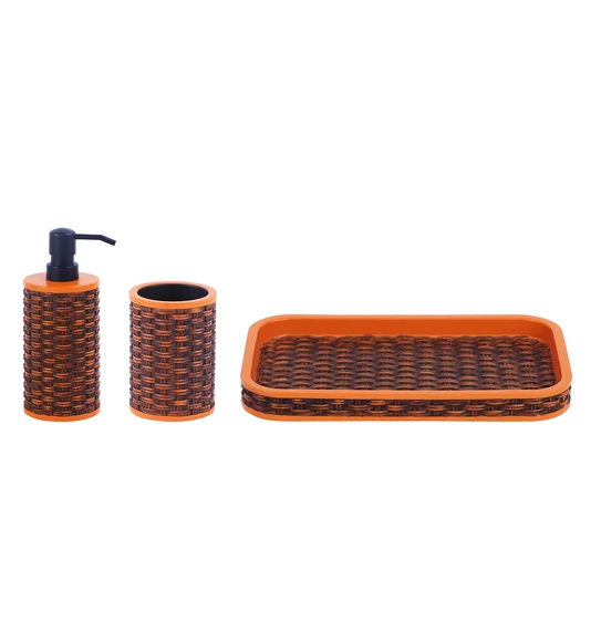 Vibe 3Pcs Bathroom Set Polyresin Bath Set Brown and Orange
