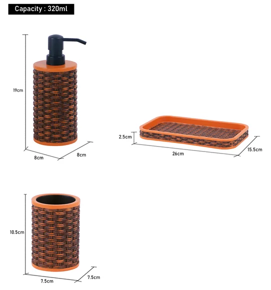 Vibe 3Pcs Bathroom Set Polyresin Bath Set Brown and Orange