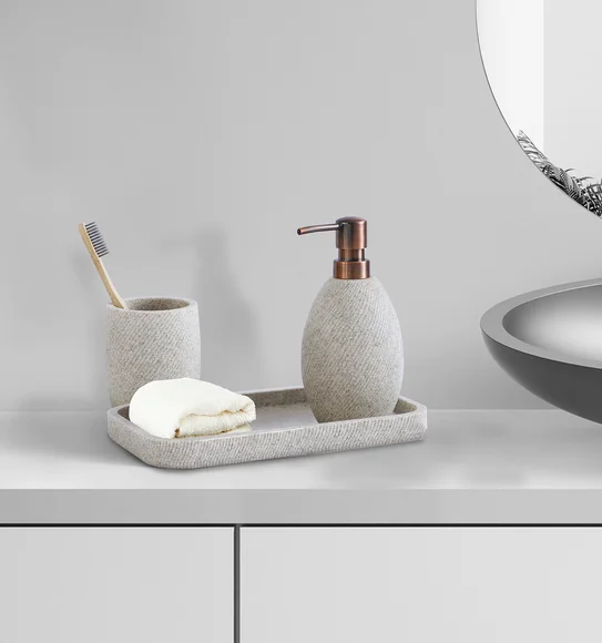 Vibe 3Pcs Bathroom Set Polyresin Bath Set Sandstone