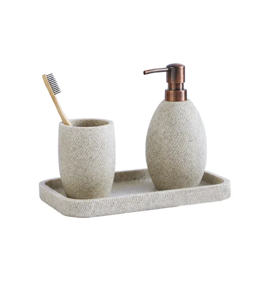 Vibe 3Pcs Bathroom Set Polyresin Bath Set Sandstone