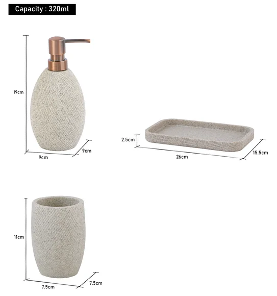 Vibe 3Pcs Bathroom Set Polyresin Bath Set Sandstone