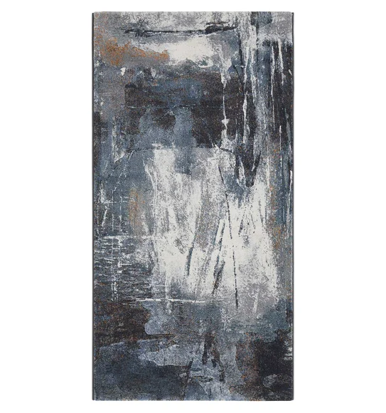 Aquarius Abstract Machine Made Runner Blue and Grey