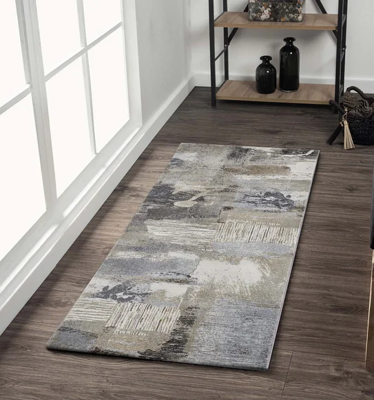 Aquarius Abstract Machine Made Runner Beige and Grey