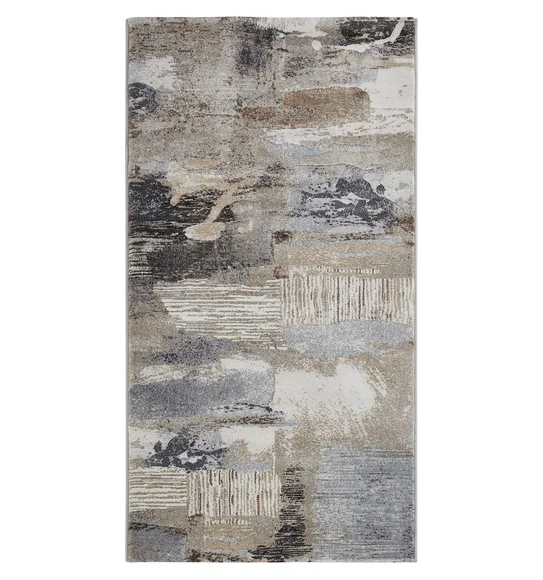 Aquarius Abstract Machine Made Runner Beige and Grey