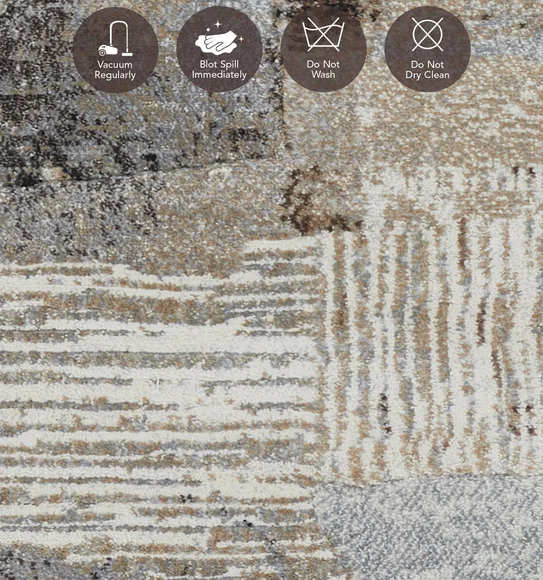 Aquarius Abstract Machine Made Runner Beige and Grey