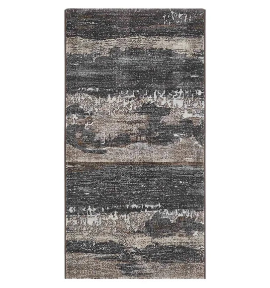 Aquarius Abstract Machine Made Runner Grey
