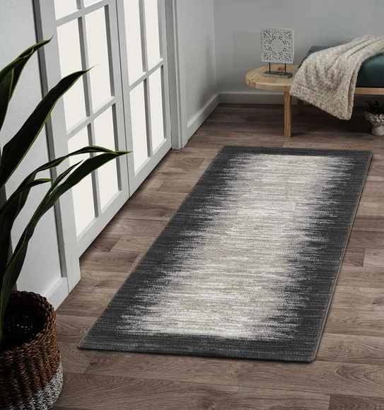 Aquarius Abstract Machine Made Runner Cream and Charcoal