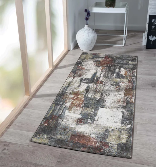Aquarius Abstract Machine Made Runner Cream and Grey