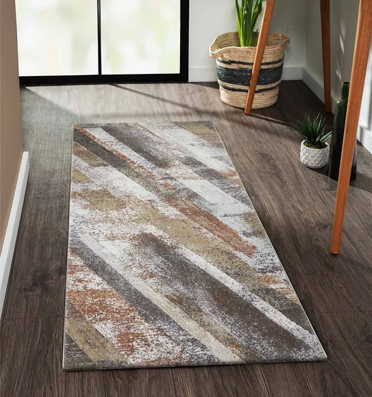 Aquarius Abstract Machine Made Runner Cream and Brown
