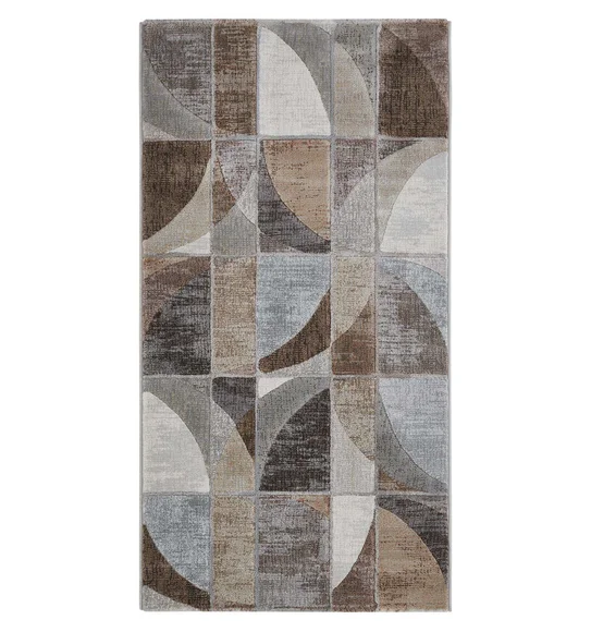 Aquarius Abstract Machine Made Runner Grey and Brown