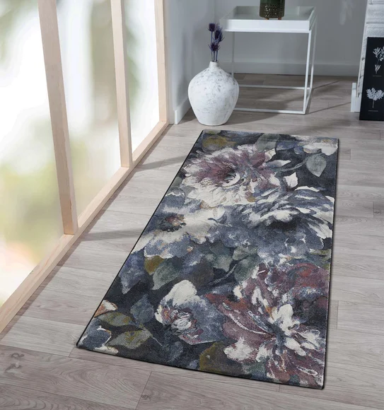 Aquarius Floral Machine Made Runner Blue