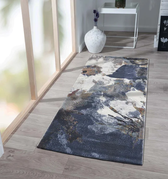 Aquarius Abstract Machine Made Runner Blue