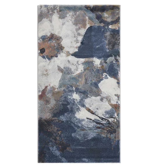 Aquarius Abstract Machine Made Runner Blue