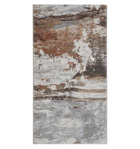 Aquarius Abstract Machine Made Runner Grey and Rust