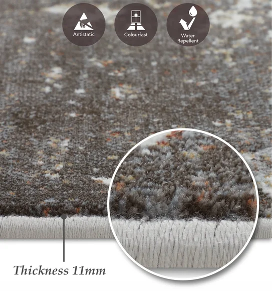 Aquarius Abstract Machine Made Runner Grey and Rust