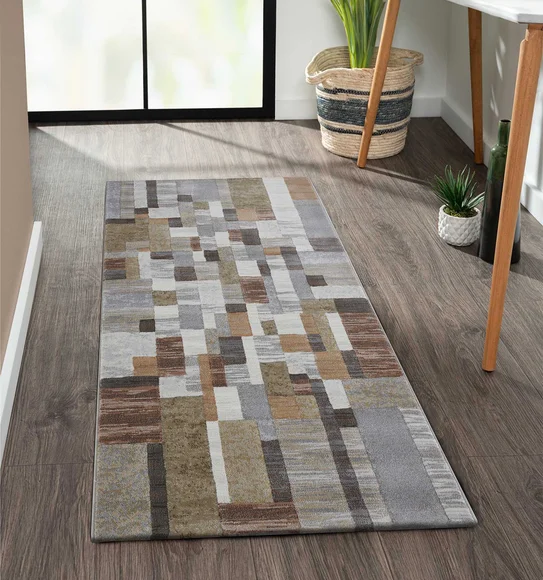Aquarius Abstract Machine Made Runner Cream and Grey