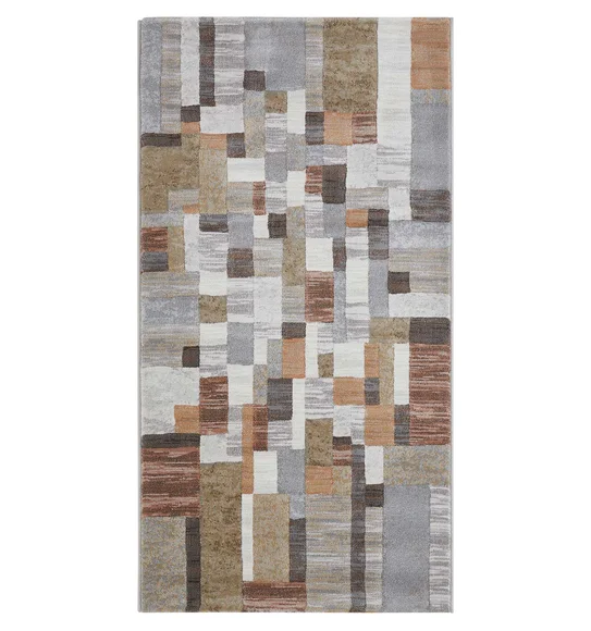 Aquarius Abstract Machine Made Runner Cream and Grey