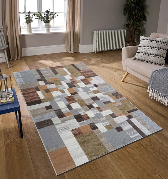 Aquarius Abstract Machine Made Carpet Cream and Grey