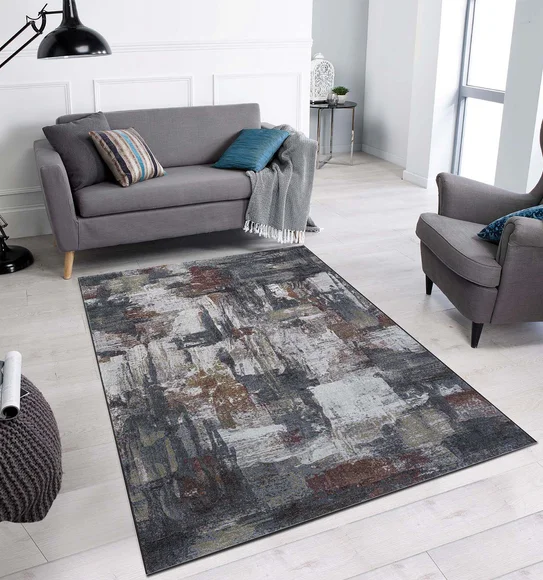 Aquarius Abstract Machine Made Carpet Cream and Grey