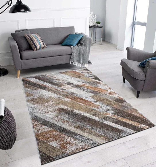 Aquarius Abstract Machine Made Carpet Cream and Brown