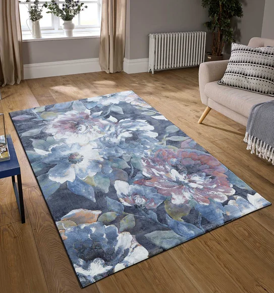 Aquarius Floral Machine Made Carpet Blue