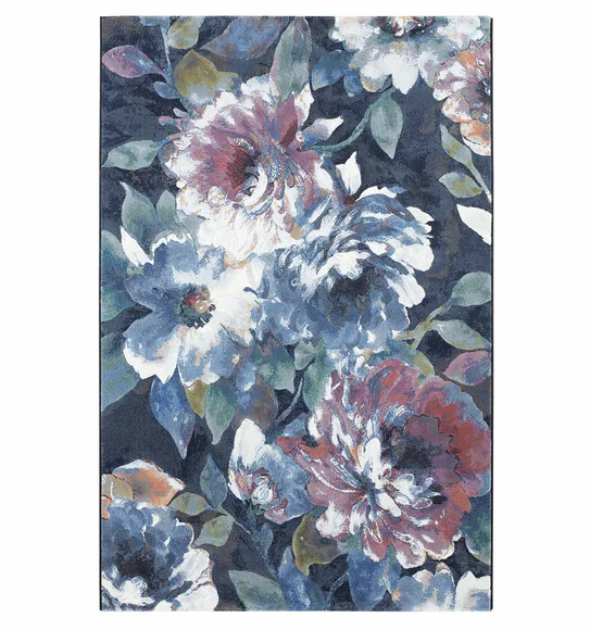 Aquarius Floral Machine Made Carpet Blue