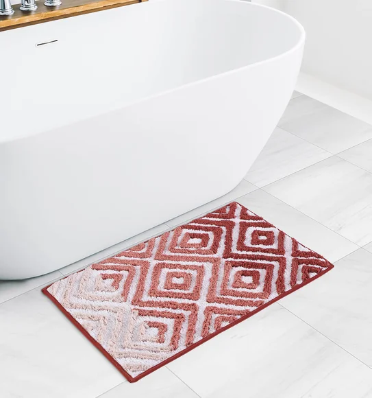 Ruby Quick Dry Anti skid Bath Mat Red and Cream