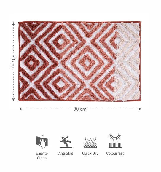 Ruby Quick Dry Anti skid Bath Mat Red and Cream