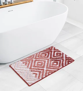 Ruby Quick Dry Anti skid Bath Mat Red and Cream
