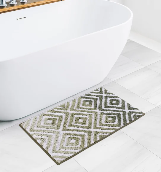 Ruby Quick Dry Anti skid Bath Mat Olive and Cream
