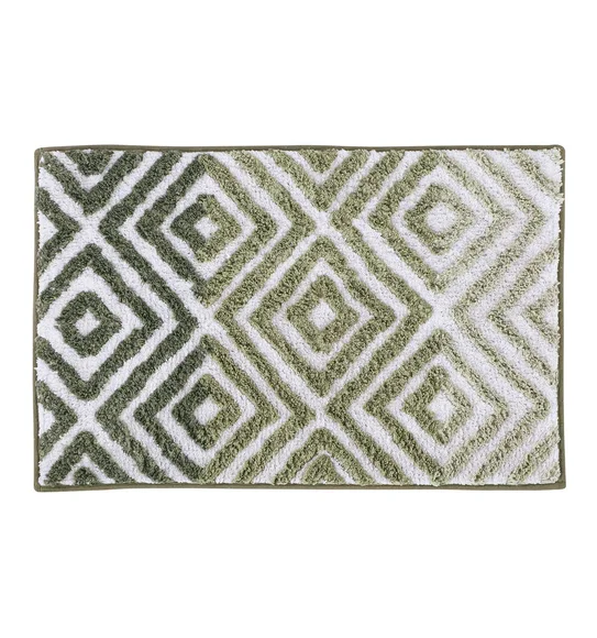 Ruby Quick Dry Anti skid Bath Mat Olive and Cream