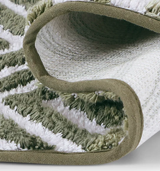Ruby Quick Dry Anti skid Bath Mat Olive and Cream