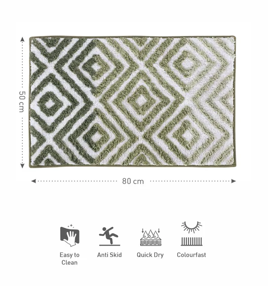 Ruby Quick Dry Anti skid Bath Mat Olive and Cream