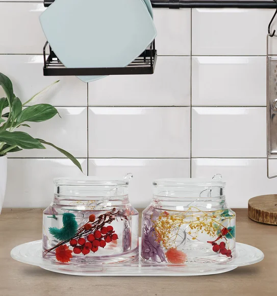 Agua Acrylic Acrylic Sugar Jar with Tray Multi