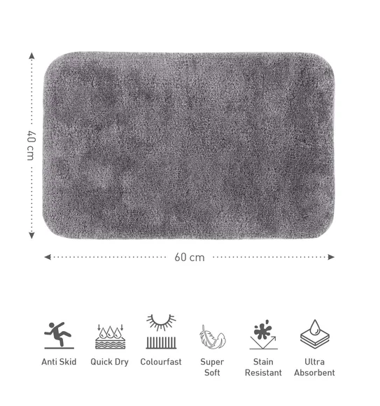 Foxton I Super Soft Anti Skid Bath Mat Charcoal