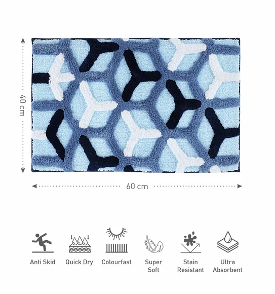 Hermosa Quick Dry Anti skid Bath Mat Cobalt and Black