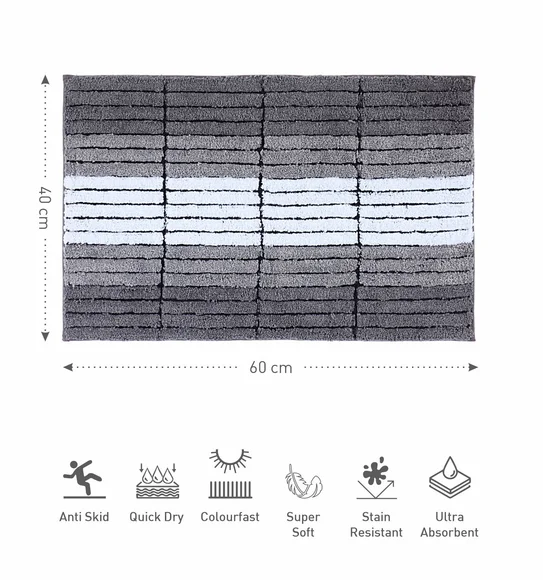 Hermosa Quick Dry Anti skid Bath Mat Charcoal