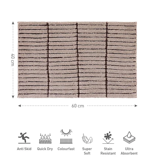 Hermosa Quick Dry Anti skid Bath Mat Brown