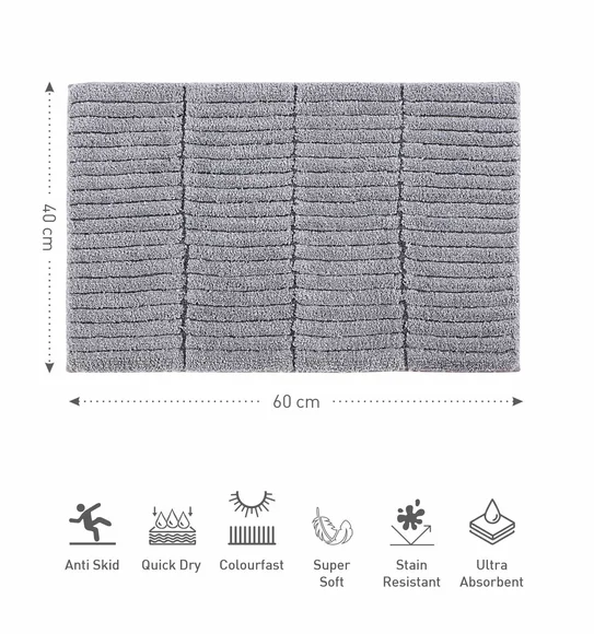 Hermosa Quick Dry Anti skid Bath Mat Silver