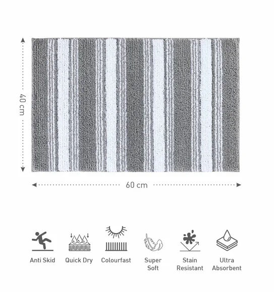 Hermosa Quick Dry Anti skid Bath Mat Silver and white
