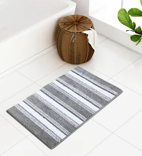 Hermosa Quick Dry Anti skid Bath Mat Silver and white