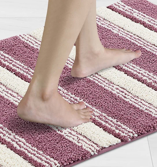 Hermosa Quick Dry Anti skid Bath Mat Plum and Cream